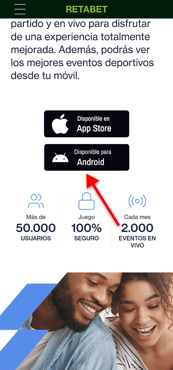 Pulsa el botón para empezar a descargar la aplicación oficial Retabet APK en Android.