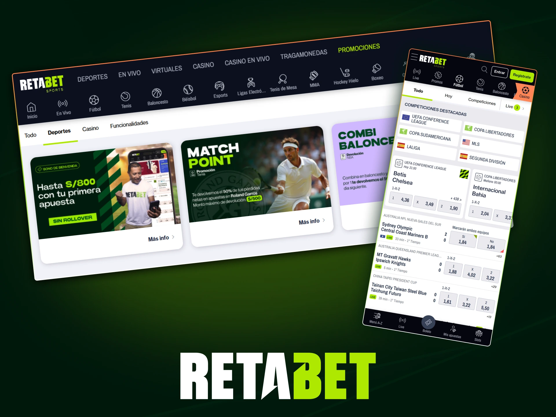 Bonos de apuestas deportivas en Retabet Perú con promociones para fútbol y baloncesto.