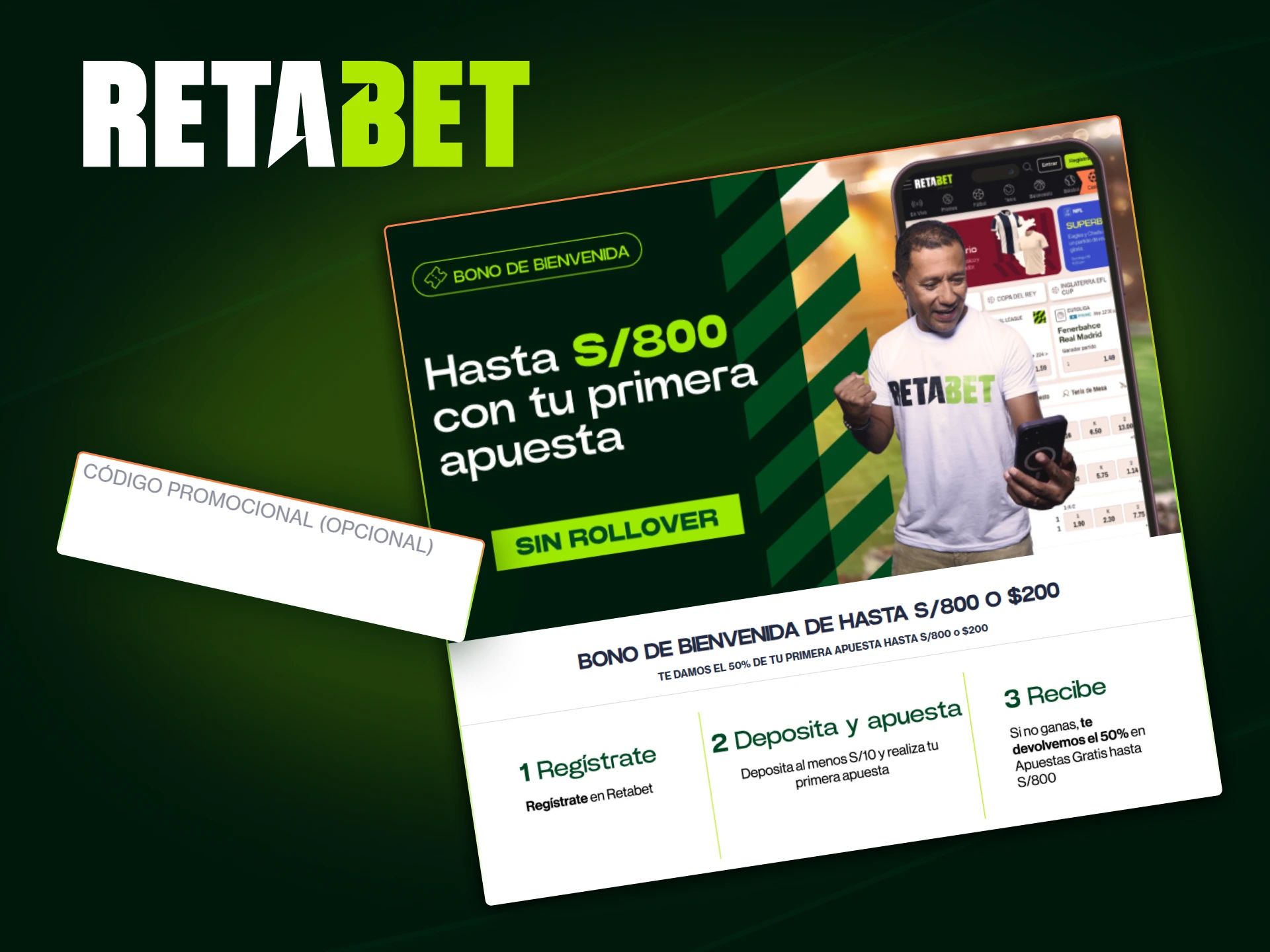 Cómo activar un bono en Retabet usando código promocional durante el registro.