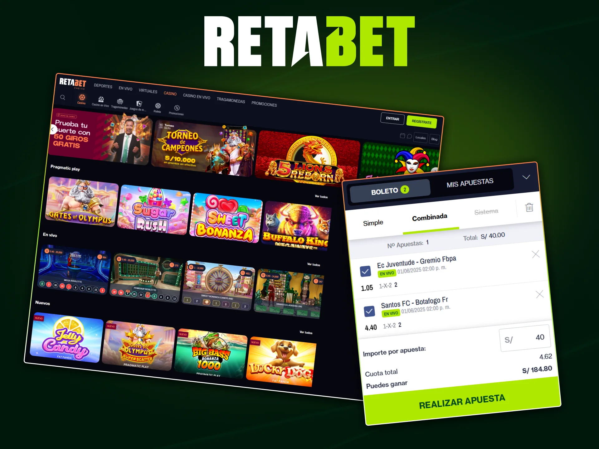 Instrucciones para comenzar a apostar en Retabet Casino o en deportes desde el sitio oficial.