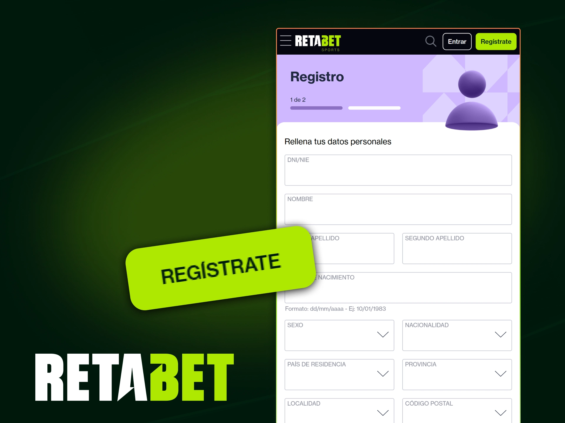 Cómo registrarse en la app móvil oficial de Retabet desde un smartphone Android o iOS.