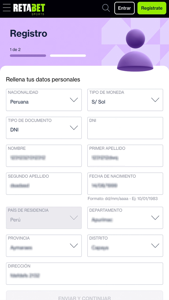 Completa todos los pasos para registrar tu cuenta Retabet.