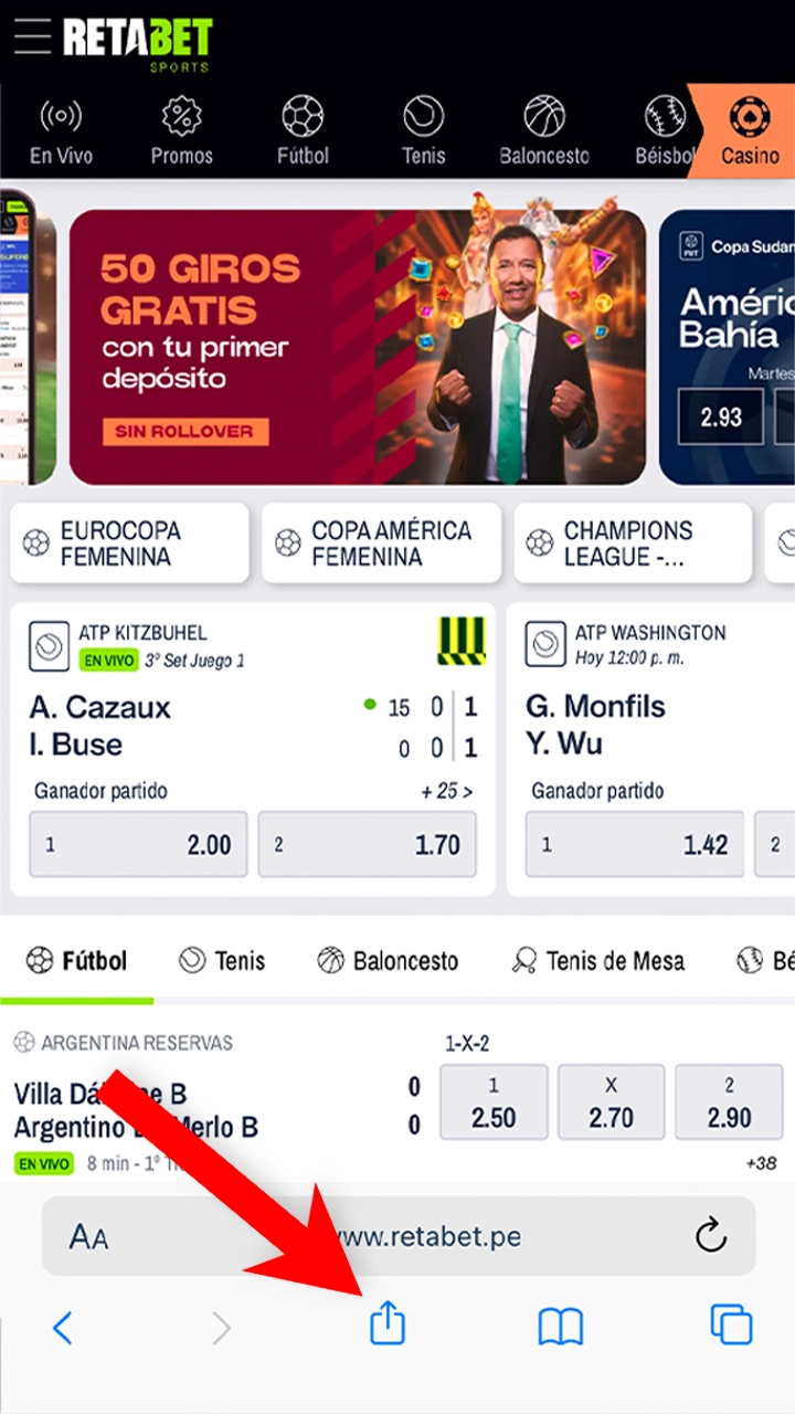 En el sitio web de Retabet, haga clic en el botón en la parte inferior de la pantalla.